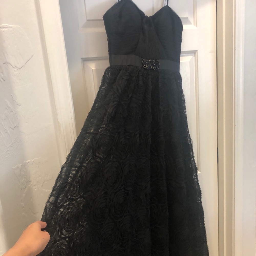 Adrianna Papell black tulle ball gown strapless